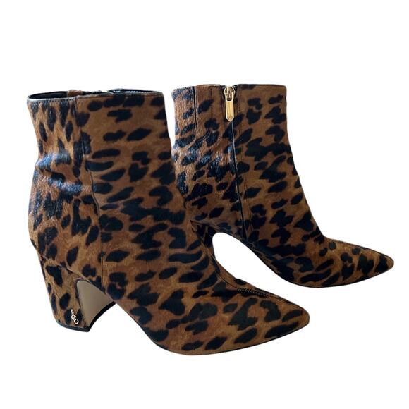 Sam Edelman Womens Size 8.5 Hilty Leather Calf Hair Animal Print Pointed Booties - Picture 3 of 8